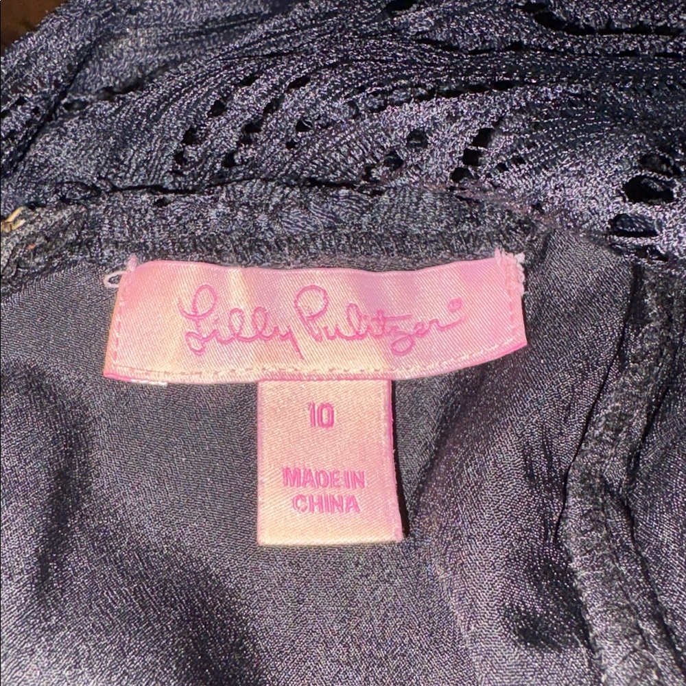 Lilly Pulitzer Black Lace Shift Dress Scalloped Hem 3/4 Sleeve size 10 AR41 - Picture 4 of 5